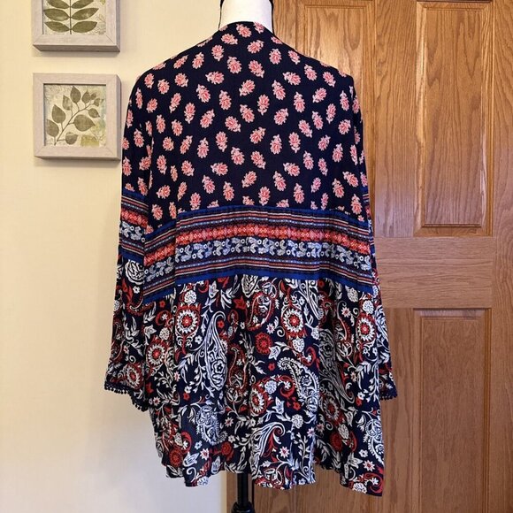 Xhilaration Open Duster 29” Long Shrug Cape Navy Paisley Boho Hippie Size XXL - Picture 4 of 9